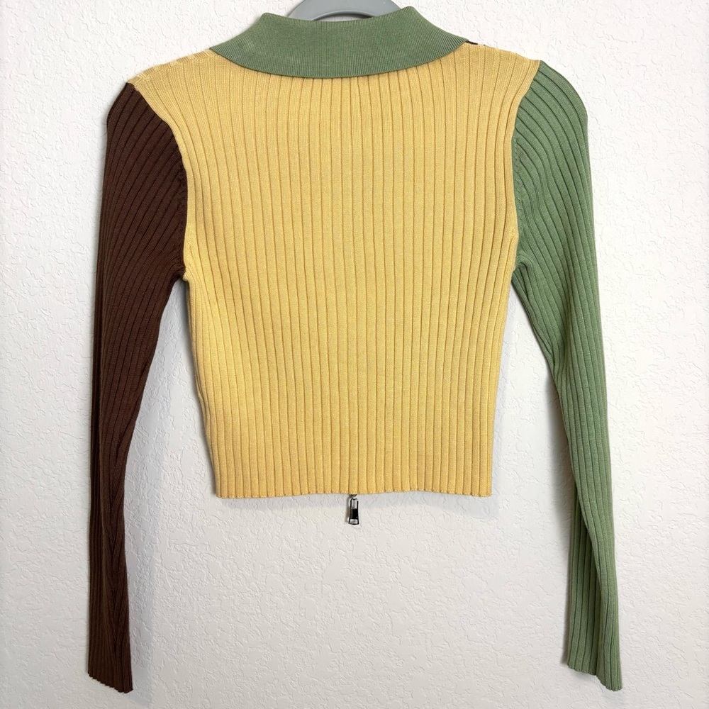 Pretty Garbage Multi Colorblock Cropped Ribbed Zip-Up Cardigan Women’s Small - Picture 5 of 9